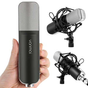 Professional Game Condenser Sound Recording Microphone with Holder, Compatible with PC and Mac for  Live Broadcast Show, KTV, etc.(Black) - fommystore